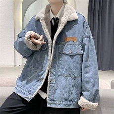 现货加绒加厚牛仔外套女新款设计感宽松羊羔毛上衣夹克L88099-P64，男装工装外套，星座1008