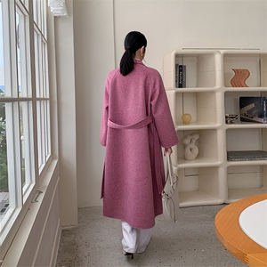 优雅气质女装双面呢大衣秋冬保暖显瘦长款外套时尚百搭粉色系图片