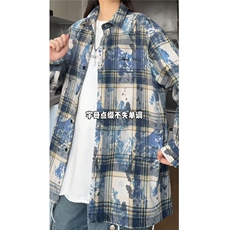 加厚泼墨扎染时尚格子男士长袖衬衫情侣休闲衬衣外套CS908-特P48，男装衬衫，电商A006