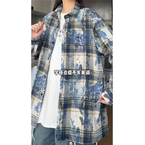 加厚泼墨扎染时尚格子男士长袖衬衫情侣休闲衬衣外套 CS908-特P48图片