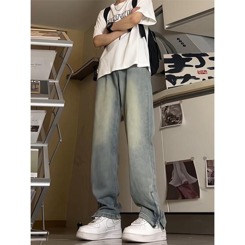 现货特批P43无差价2024潮牌直筒大码男水洗做旧复古牛仔长裤K005，男装休闲裤，星座1013-6