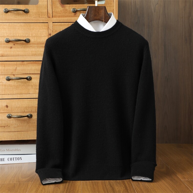 秋冬季新款舒适时尚百搭7针加厚圆领男士羊绒衫，男装羊绒套衫，伊绒腾羊绒