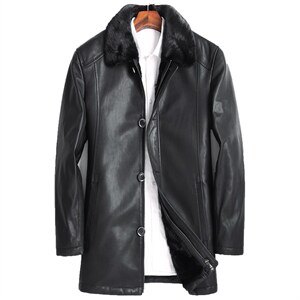 J7069新款海宁男式绵羊皮皮衣男中长款水貂内胆翻领皮克服P，男装皮衣，电商B360