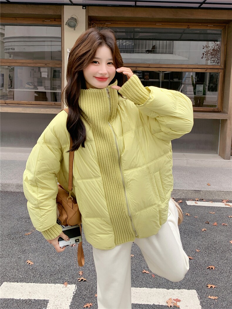 现货2025冬季新款25119-P295-K448绿色针织拼接50羽绒服,女装羽绒服,浙宝128（原290）