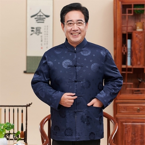 新款中老年唐装加绒棉衣男秋冬季加厚外套祝寿爸爸装风爷爷装图片