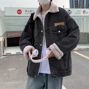 羊羔绒棉服男女冬季新款宽松潮牌牛仔外套港风青年夹克J8962-p82图片