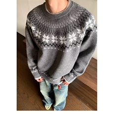 复古重磅费尔岛提花圆领针织衫男宽松情侣休闲打底毛衣LM4477-P50，男装T恤，星座1008