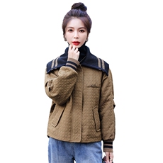 现货主推-2024冬季新款时尚休闲百搭螺纹披肩翻领加棉棉服外套女，女装棉衣/棉服，霓裳依族