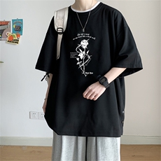 夏季休闲印花T恤港风宽松冰丝透气短袖TK420-P30控48，男装T恤，电商B370