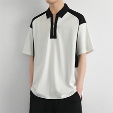 休闲撞色拼接polo衫男士短袖25夏季新款韩版宽松拉链翻领半袖t恤，男装T恤，星座914