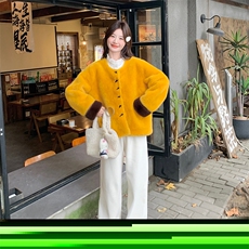 现货南瓜色仿水貂绒皮毛一体外套2996P195K298，女装皮草，2C029
