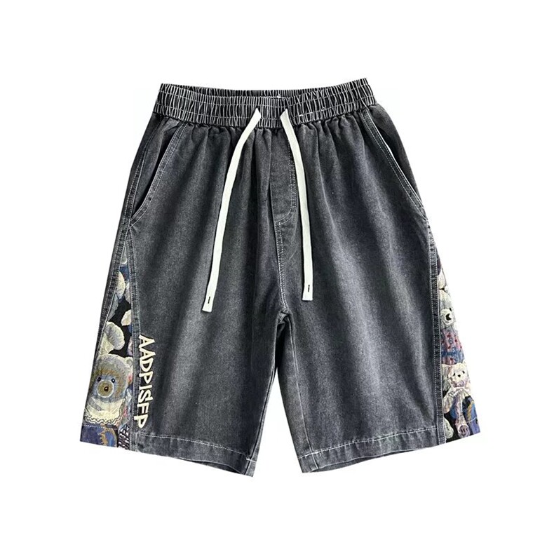 夏季牛仔短裤男夏季ins潮牌五分裤子刺绣复古宽松直筒裤88100-p40,男装牛仔裤,星座1008