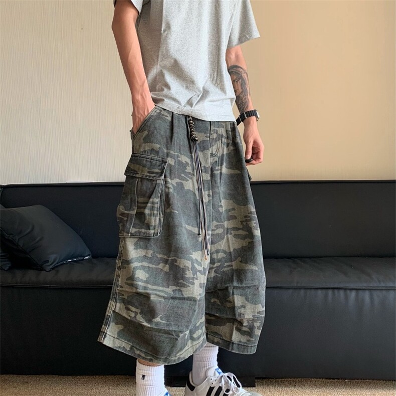 美式迷彩多口袋工装牛仔短裤男女休闲夏季新款七分裤K6140-P52,男装牛仔裤,星座412-1