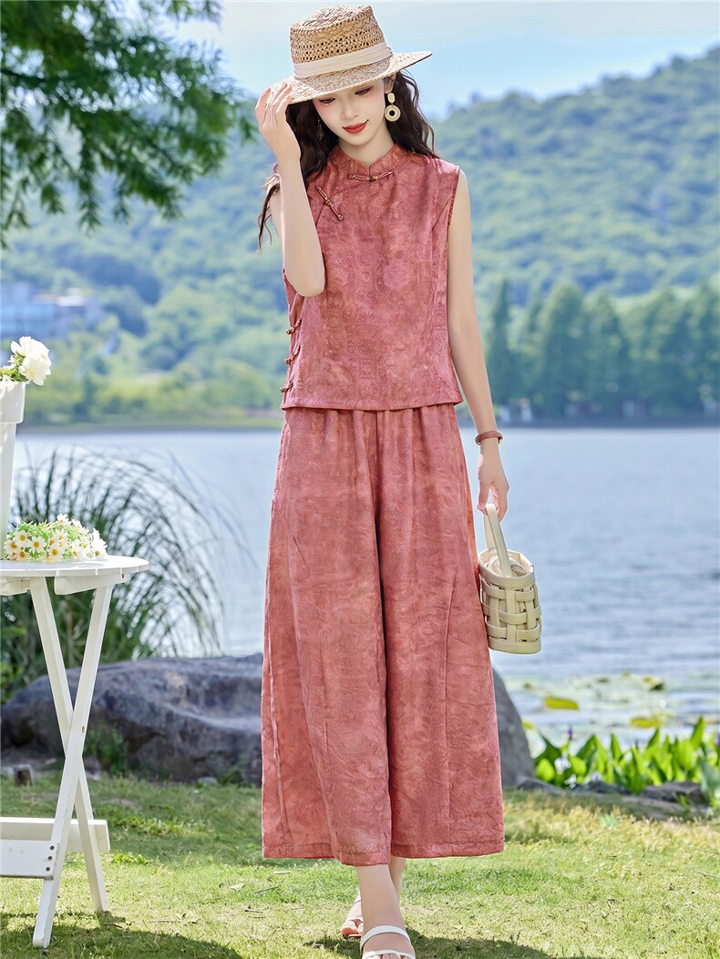 现货2026夏季新中式老钱风提花新款套装两件套,女装套装/套裙,伊仟回