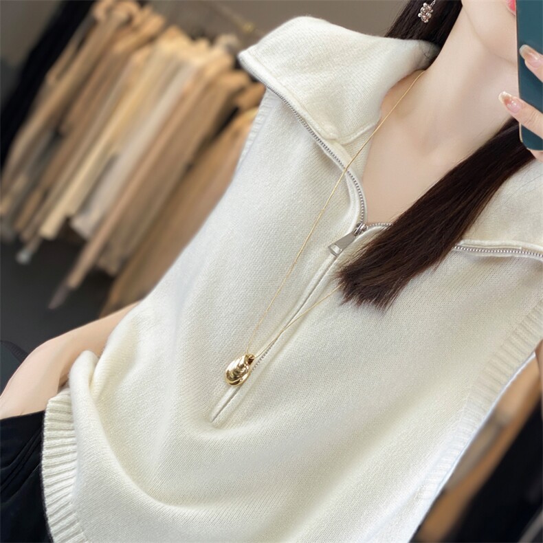 2024秋款纯色无袖马甲女休闲简约百搭显瘦针织背心外套，女装马甲，美雪羊绒