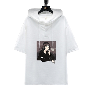 LD54122-P45 连帽短袖t恤男大码胖子带帽五分袖中袖 展架图片