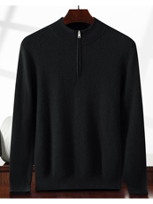 2025年秋季新款男士半拉链平面针织毛衣时尚通勤休闲，男装针织衫/毛衣，绒创羊绒