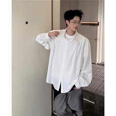 春秋男士衬衫外套韩版休闲长袖衬衫打底西装领铆钉装饰衬衫P42，男装T恤，电商B319