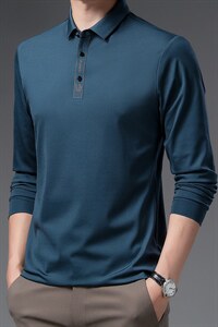 秋装长袖t恤男士宽松免烫POLO衫春秋季中年商务休闲时尚上衣服图片