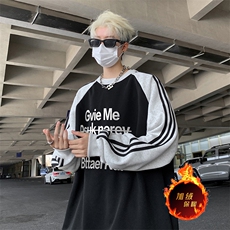 抖音得物供货提供视频秋冬重磅美式宽松织带圆领卫衣07177，男装卫衣，电商A486