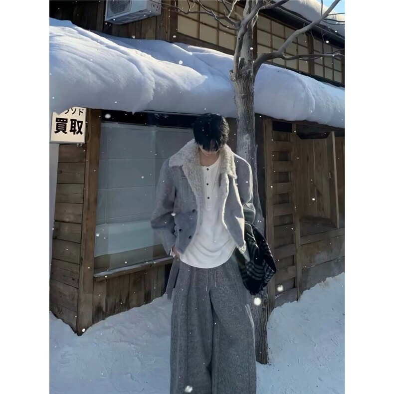 1506-1/MM50401/P108羊毛混纺双排扣设计感加厚毛呢男女款外套图片