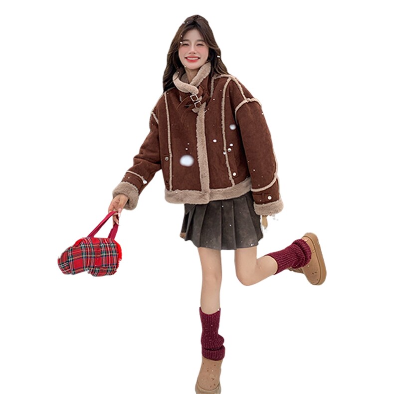 现货2025新款皮毛一体机车服显瘦外套,女装棉衣/棉服,1C150
