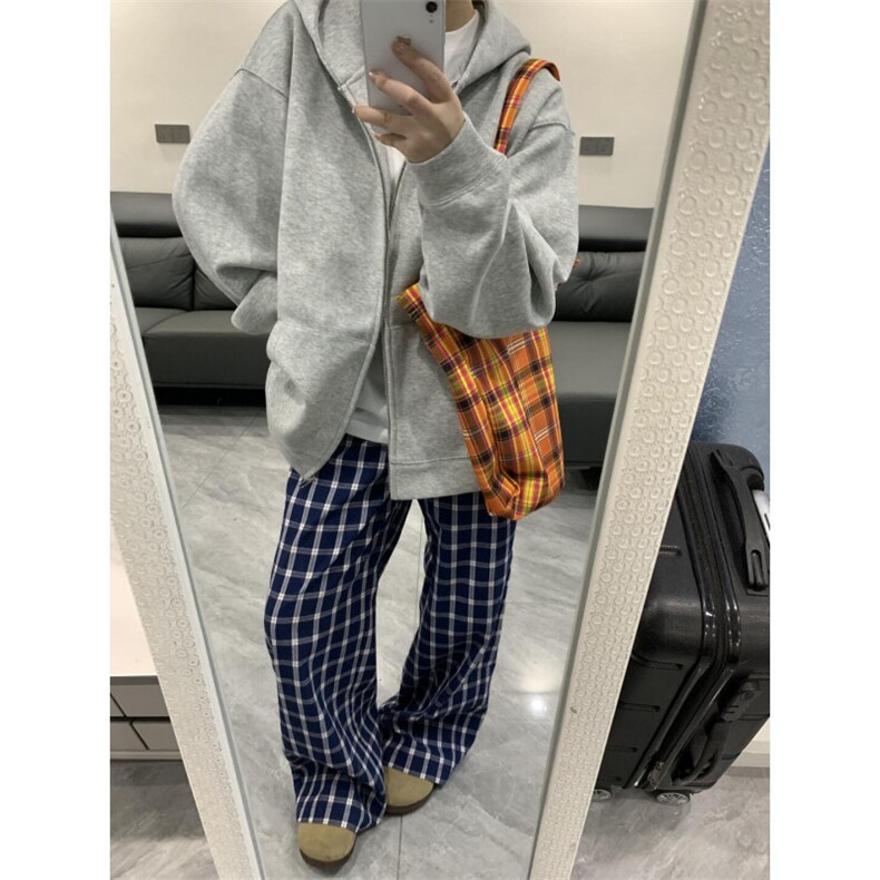 【有货】X814HH-特P50蓝色格子阔腿裤男女美式复古hiphop裤子宽松,男装休闲裤,星座1007（原301D）