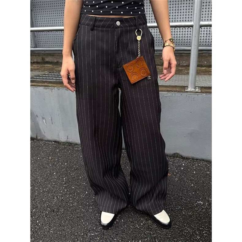 老钱风条纹弯刀西裤男女潮牌阔腿裤1008-LB0211-P49，男装西裤，星座1008