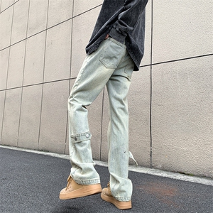 美式ins高街vibe重工艺水洗复古黄泥牛仔裤货号K2316P55图片