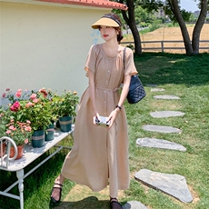 夏季韩版泡泡袖皱褶设计连衣裙5091P135K208，女装连衣裙，维壹