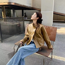 宽松显瘦时尚皮衣女短款2025春新款立领机车服韩系小个子上衣，女装皮衣，2C229