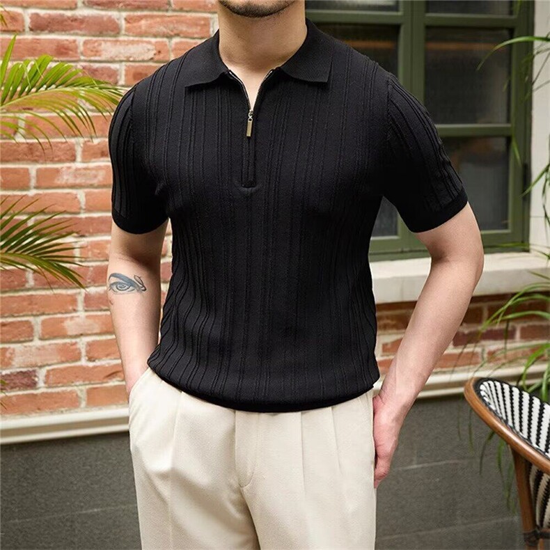 【网图现货】轻熟风冰丝高品质翻领T恤T275/P45,男装T恤,星座205-3