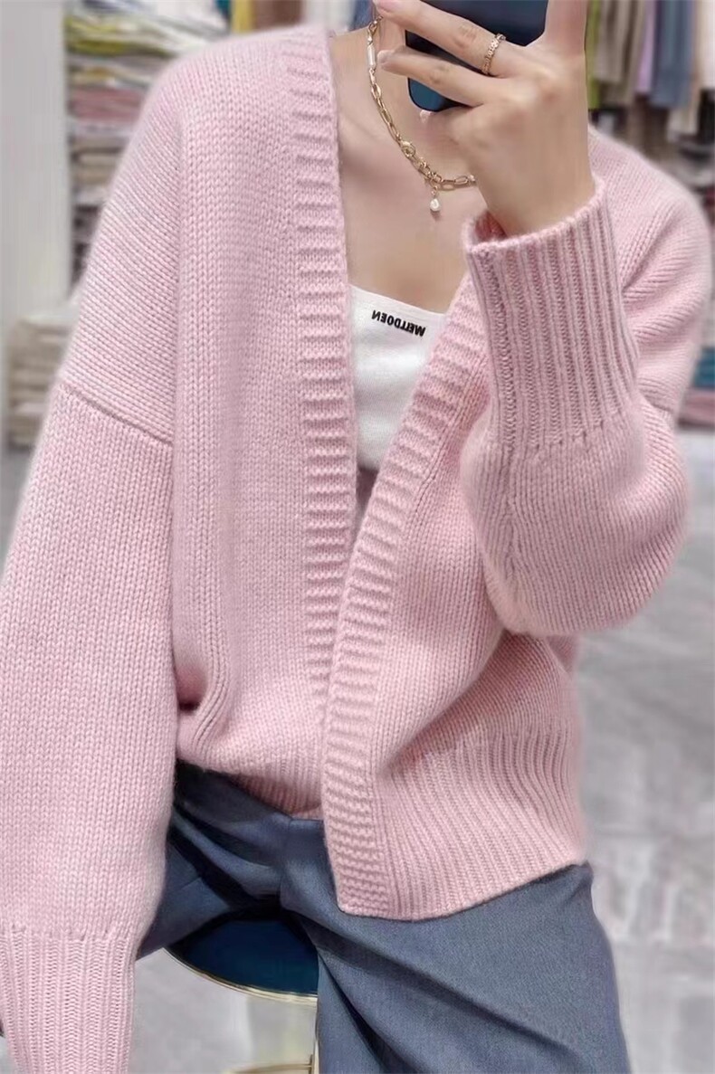 2024秋季新款阔版无扣开衫女慵懒风宽松长袖，女装羊毛衫，千御纺羊绒