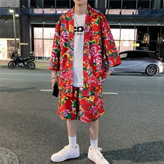 TZ1805男士休闲披肩短裤套装风东北大花大码风衣衬衫夏休闲，男装衬衫，星座115A(原星座507）