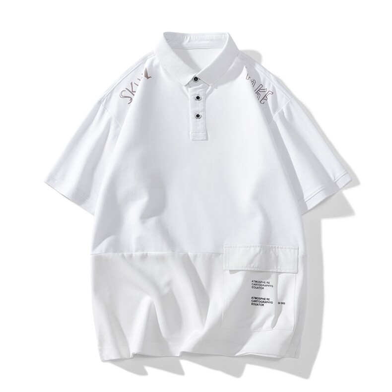 新款主推日系宽松拼接翻领短袖T恤时尚百搭冰丝POLO衫男P217P50,男装T恤,电商B226