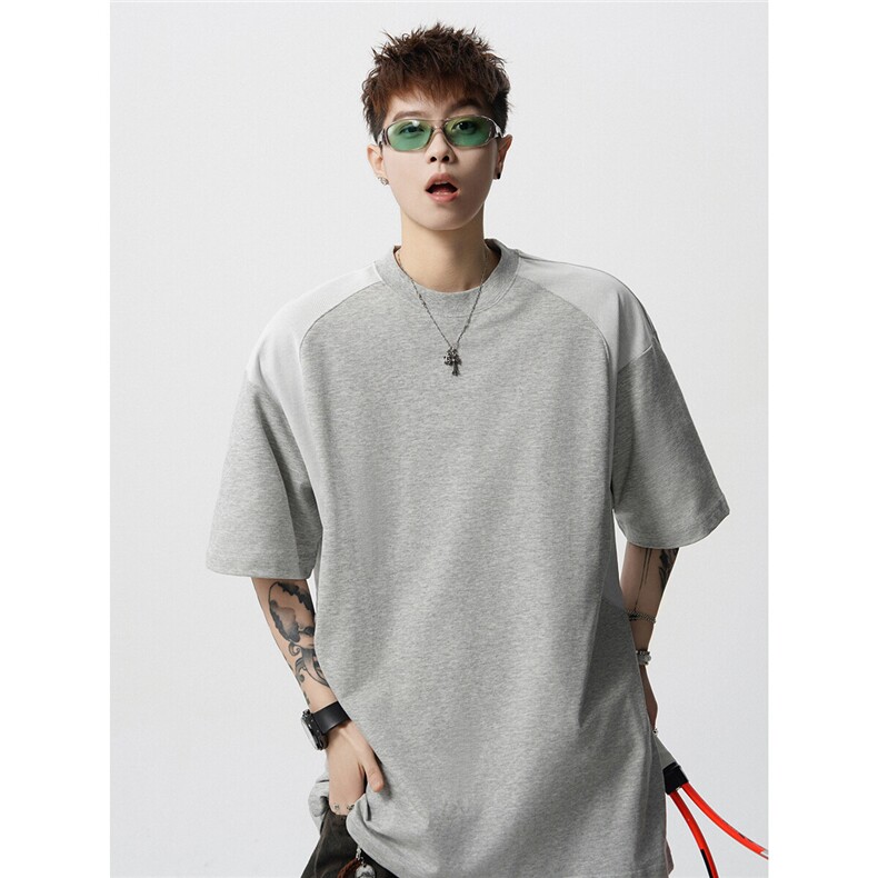 T10129-特批30控58曼巴棉撞色拼接短袖大码T恤夏季薄款垂感短袖,男装T恤,电商A059