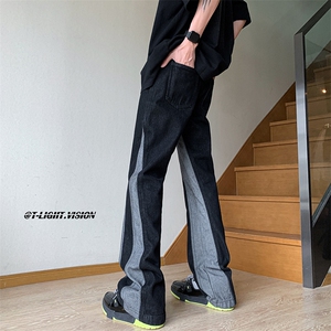 B221 美式ins高街小众情侣个性款拼接微喇牛仔裤 LK23095-P65控88图片