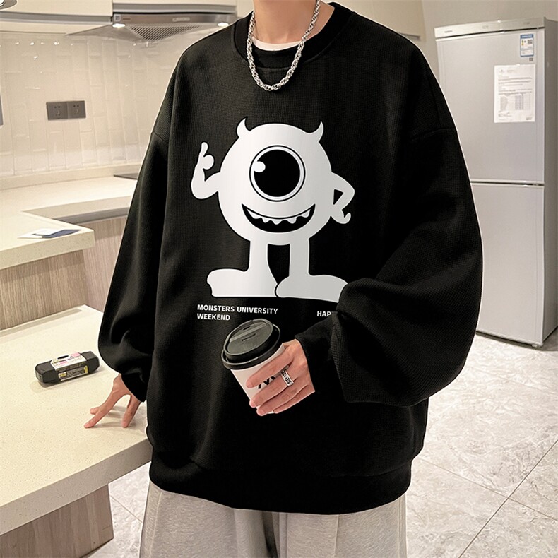 华夫格卫衣圆领卫衣男大码长袖t恤男外套HW76327-P30加绒款-P40,男装卫衣,电商A040