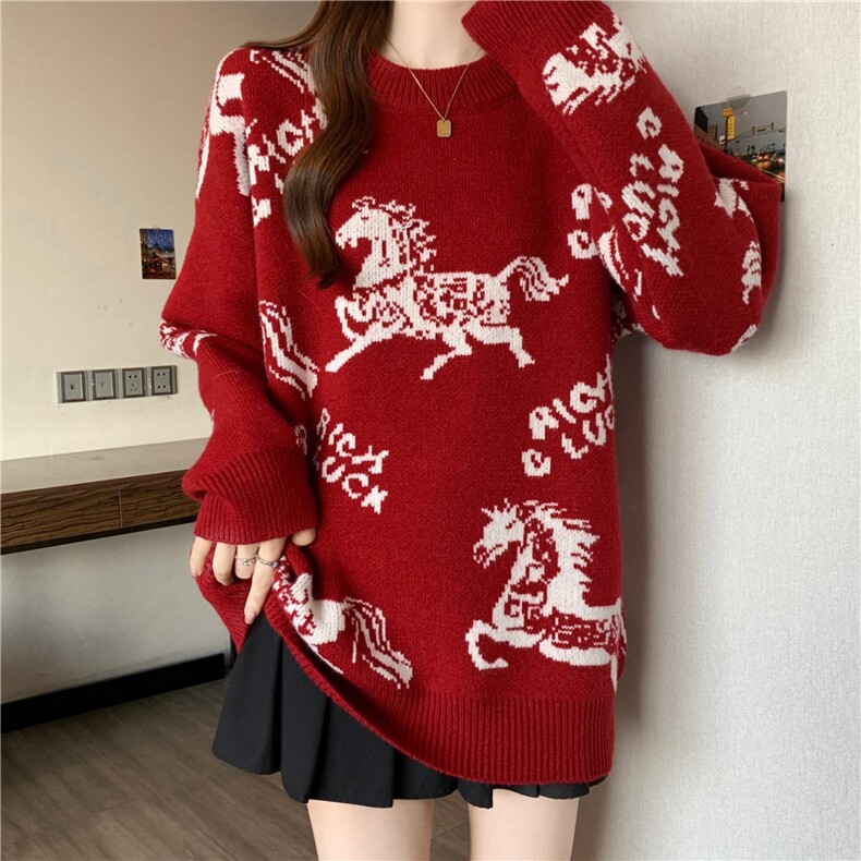 1506A/G93990/P52新年款马年红色本命年男女跨年毛衣,男装针织衫/毛衣,星座1506A