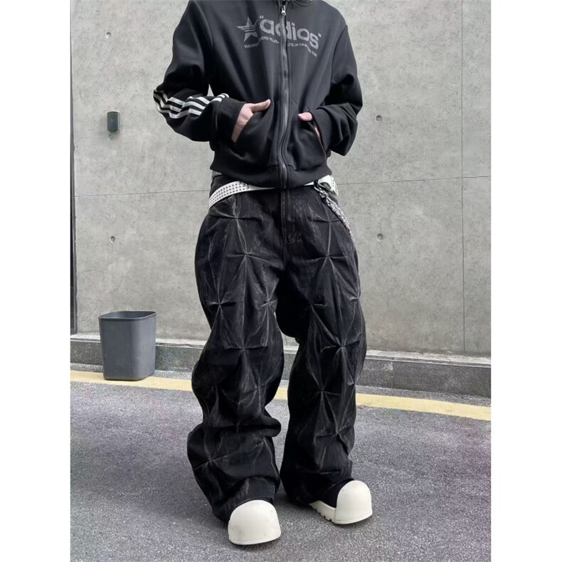 美式复古水洗牛仔裤男潮牌高街重磅高级感宽松阔腿垂感直筒裤长裤,男装牛仔裤,四季星座505