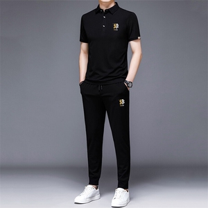 HP504夏季新款男士休闲套装刺绣男装百搭二件套图片
