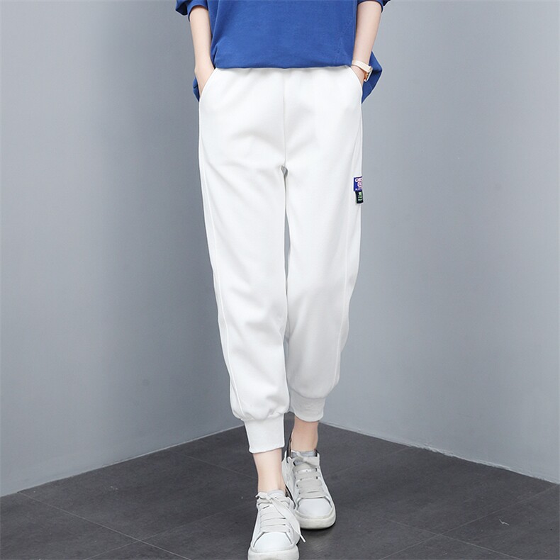 2021春季新款尚新抽绳贴标装饰针织休闲裤，女装休闲裤，叶笙衣