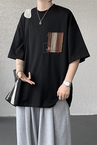 8XL-M 高品质纯棉美式复古宽松简约百搭学院风短袖T恤上衣男DX343图片