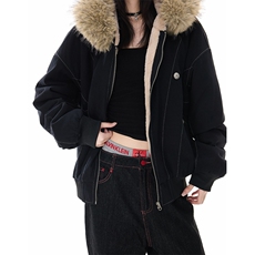 现货重磅boxy短款棉衣座山雕大毛毛领男女棉服水洗工装厚外套，男装棉衣，电商A486-1