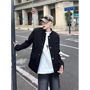 新中式男装风西装外套男休闲西服套装高级感立领垫肩中山装潮图片