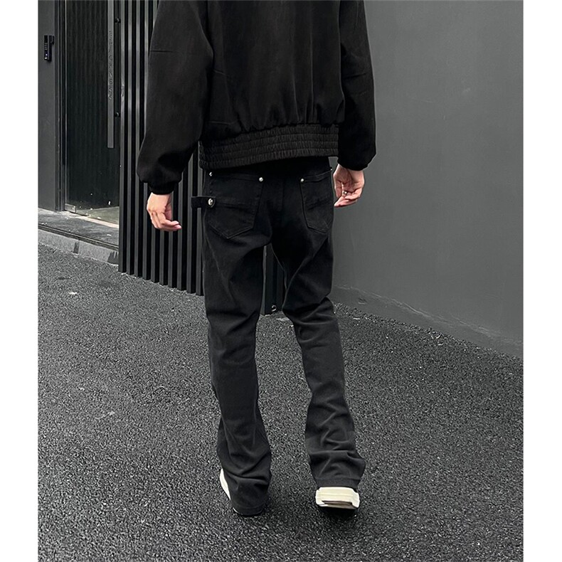 1506A/GS41380/P46黑色牛仔裤男生直筒微喇显瘦大码裤子图片