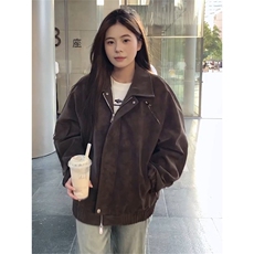 美式拉链口袋皮衣夹克男女工装设计感秋冬宽松百搭棒球服PU皮外套，男装夹克，星座506A