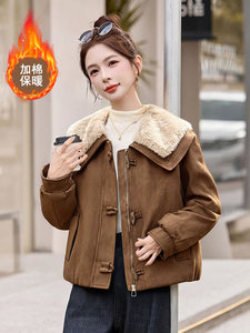 秋冬宽松超好看鹿皮绒棉服时尚减龄羊羔毛翻领夹棉加厚外套女图片