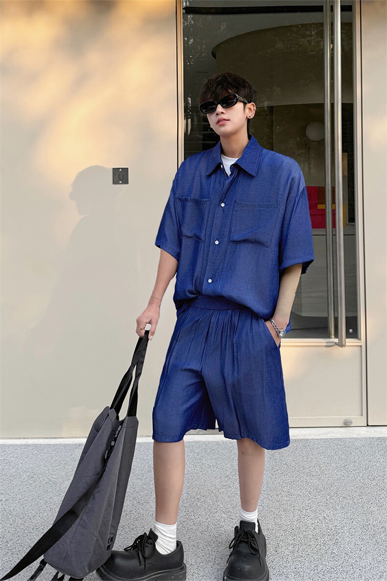 夏季青春冰丝两件套装男士衬衫搭配套装潮男夏潮流时尚套装P65,男装衬衫,电商B319