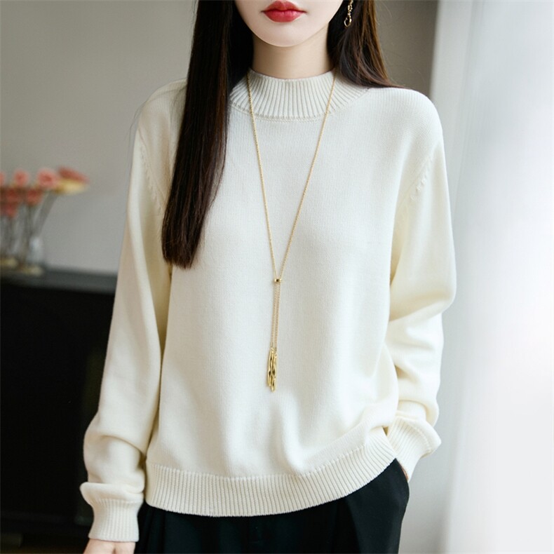 2025半高领套头衫针织衫时尚百搭简约，女装针织衫/毛衣，长今羊